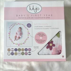 Lulujo Baby's First Year Blanket and Cards Set - Pink and White